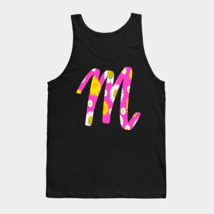 Letter m pink cursive personalized custom name monogram initials Alphabet M capital letter M Tank Top